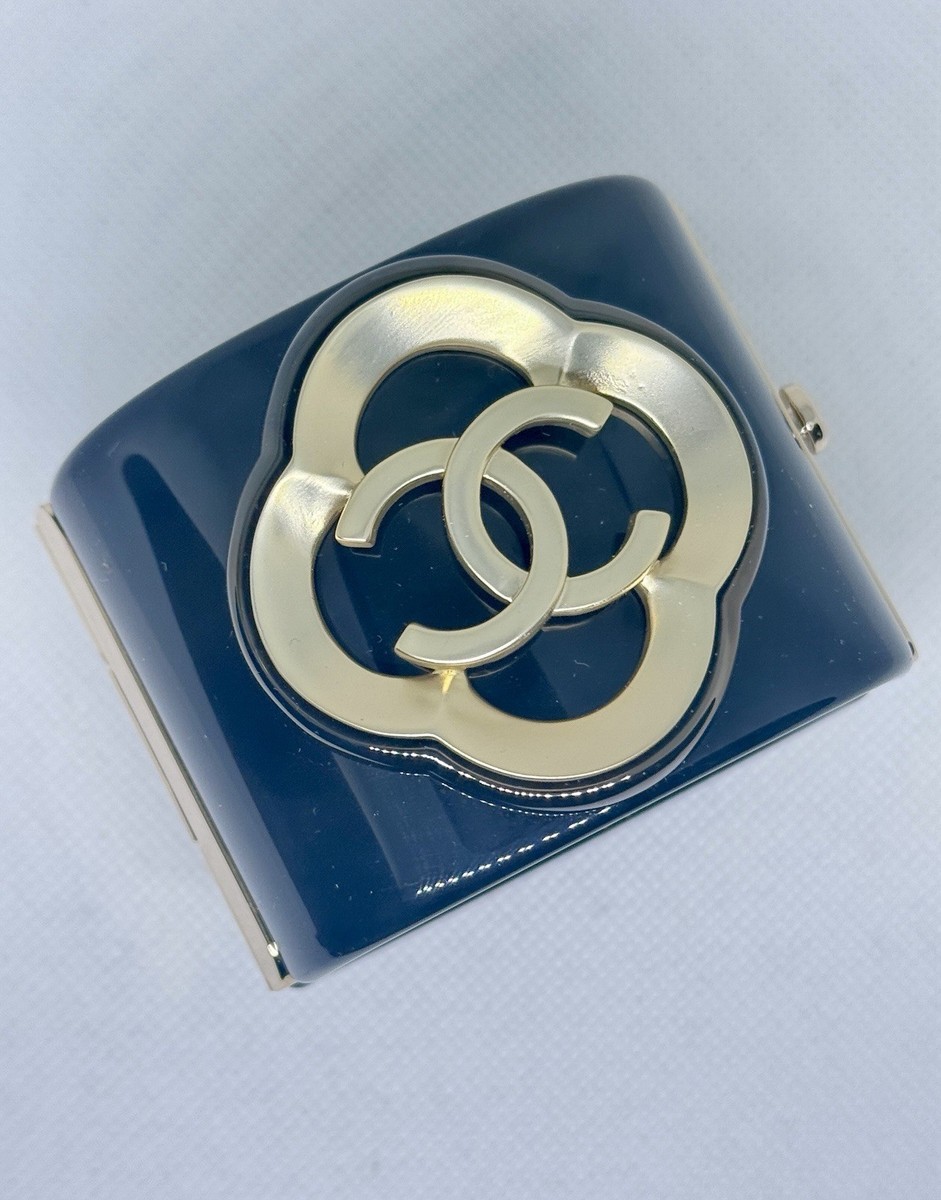 CHANEL 2024 New Gold Metal Framed CC Black Resin CUFF CHANEL 2024 New Gold Metal Framed CC Black Resin CUFF