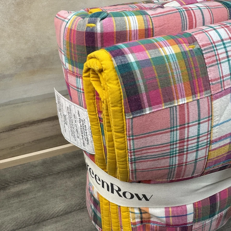 GreenRow/Pottery Barn Madras Plaid Patchwork Quilt Twin/Full Multicolor NWOT - Image 4 of 4