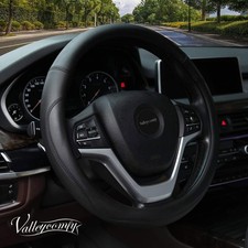 Valleycomfy Microfiber Leather Steering Wheel Cover Universal 15 inch Black