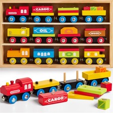 Montessori Wooden Train Toy Set for Kids, 12PCS Medium to Large, White