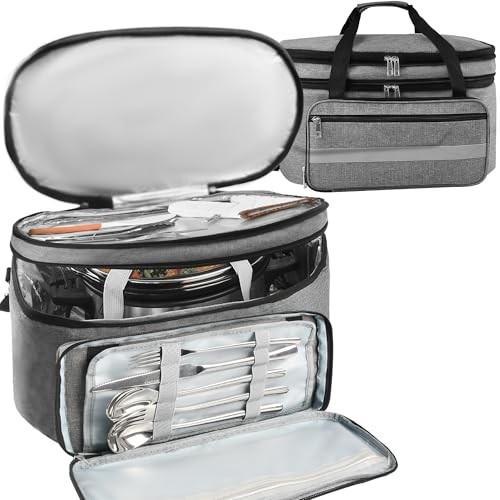 Double-Layer Slow Cooker Carrying Bag, Insulated Travel Carrier with grey - Bild 2 von 7