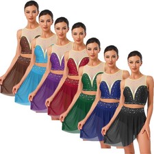 Womens Outfits Shiny Dress Figure Dancewear Competition Sleeveless Lyrical Hem