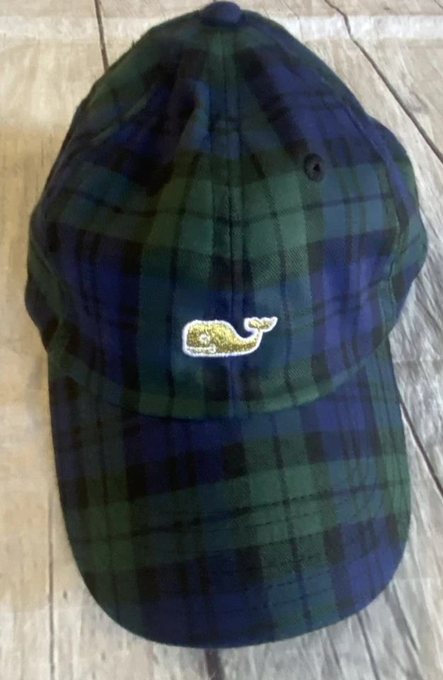 Gorra Vineyard Vines azul verde a cuadros azul ballena con tirantes Spellout Preppy Foto 3 de 4