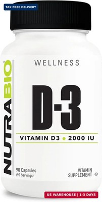 NutraBio Vitamin D (2000 IU), Immune Support - 90 Vegetable Capsules
