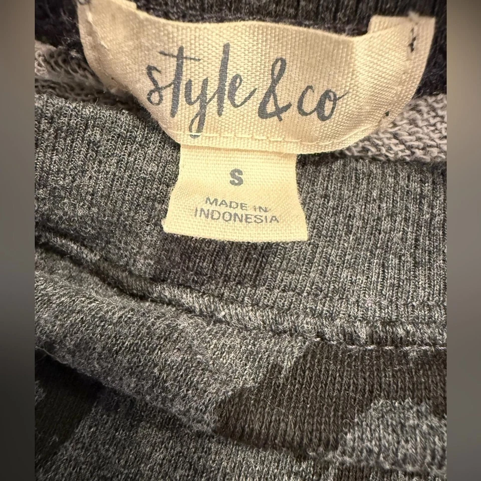 Style & Co. Leopard 印花舒适卫衣灰色黑色圆领罗纹饰边 SZ SM — 第 3/4 张图片