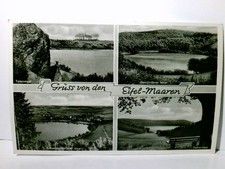 Eifel Maare. Greetings from.., old postcard/postcard b/w, used 1953. 4 Ansich