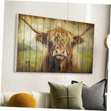 Vintage Highland Cow Wall Art Brown Longhorn 28L" x 20W" Brown Cow Framed