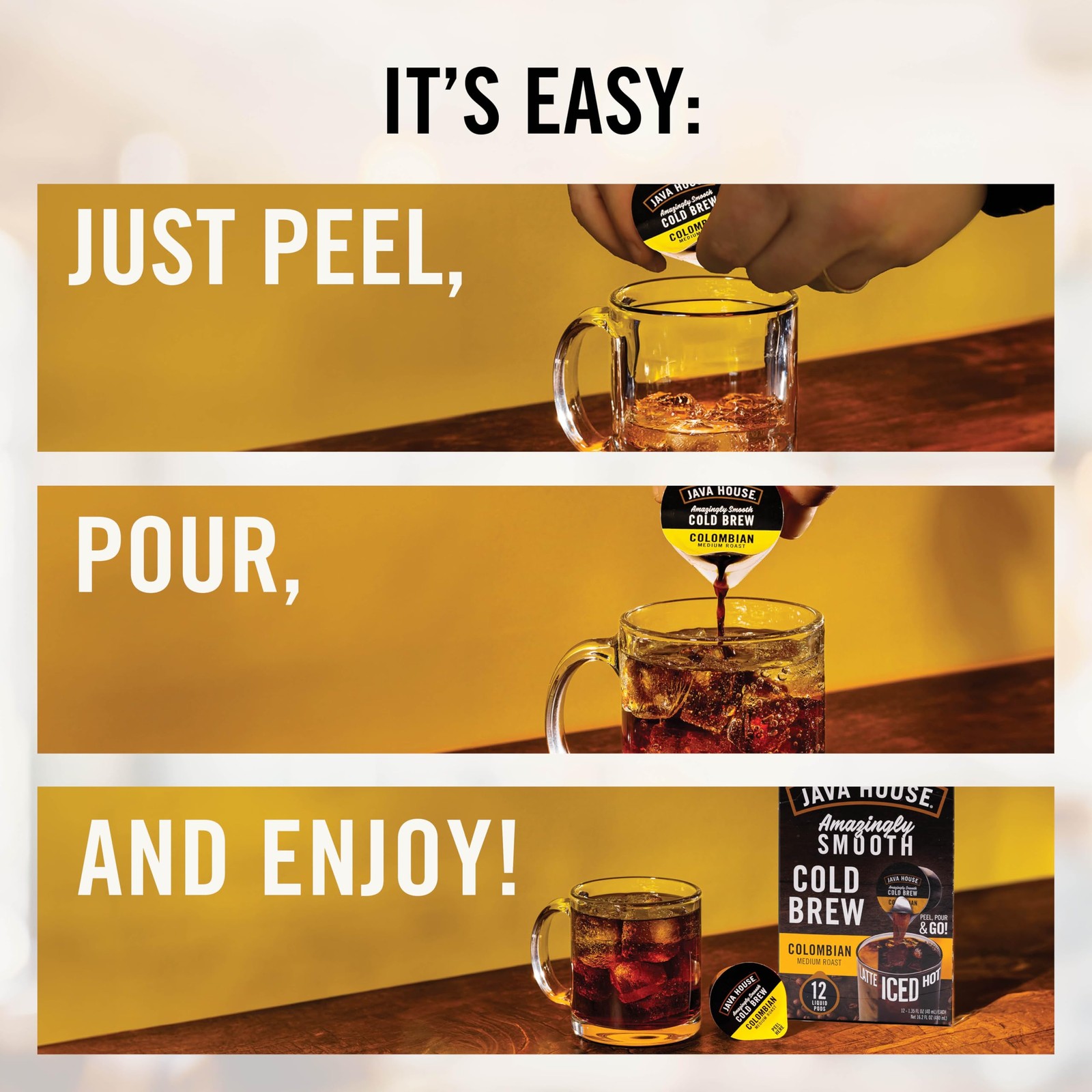 Medium Roast Colombian Cold Brew Pods, (36 Count) Peel and Pour Pods Hot or I...