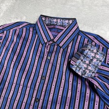 Robert Graham Shirt Mens XL Purple Blue Flip Cuff Luxury Designer Dress Preppy