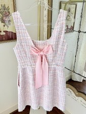 LoveShackFancy Moda Tweed Mini Dress with a Bow - Size 6 - Pink