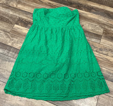 Old Navy Dress 14 Green Eyelet Strapless Prairie Cottage Feminine Boho Indie