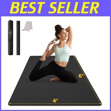 Versatile 6'x4' Thick Black Yoga Mat with Non-Slip Design - All-In-One Fitness