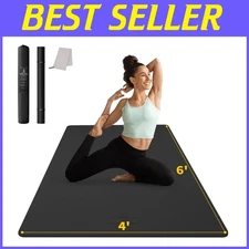 Versatile 6'x4' Thick Black Yoga Mat with Non-Slip Design - All-In-One Fitness
