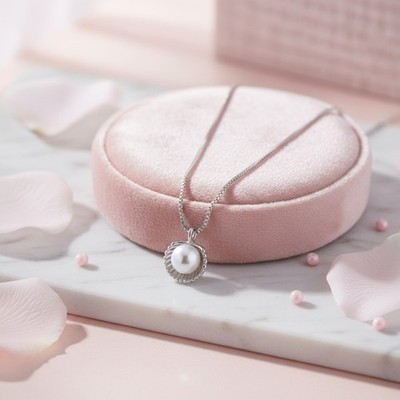 Necklace Vintage Sterling Silver 925 Pearl Ladies Chain Classic 43cm