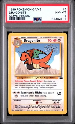 1999 POKEMON GAME MOVIE PROMO #5 DRAGONITE PSA 8