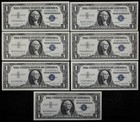 Old Money LOT of 7 1957 plain/A/B $1 Silver Certificates XF/AU AA0594 — photo 1