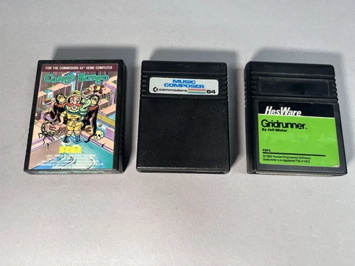 Vintage Commodore 64 Cartridge Lot Congo Bongo Game, Gridrunner, Music Composer