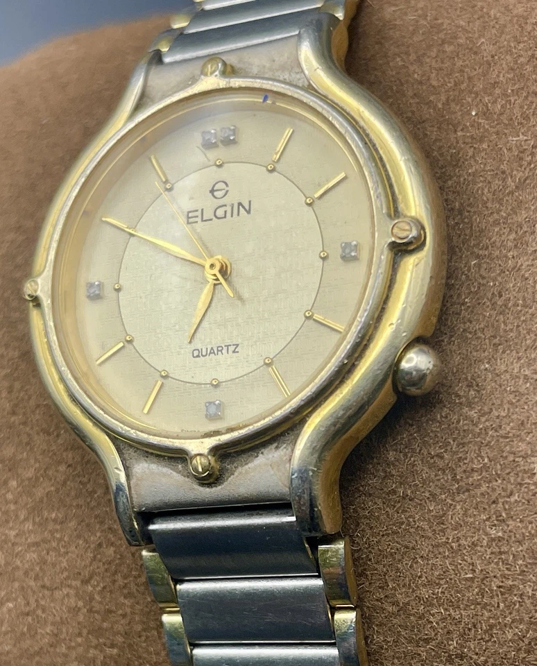 Relógio unissex ELGIN 5P diamantes tom dourado movimento suíço - Imagem 2 de 4