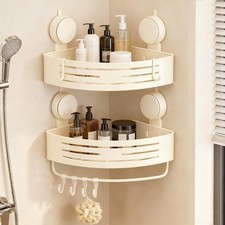 Corner Suction Cup Shower Caddy 2-Pack Cream White ,No-Drilling Aluminum Show...