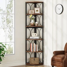 67 inch Tall Corner Shelf, 6 Tier Rustic Corner Bookshelf Bookcase Storage Rack
