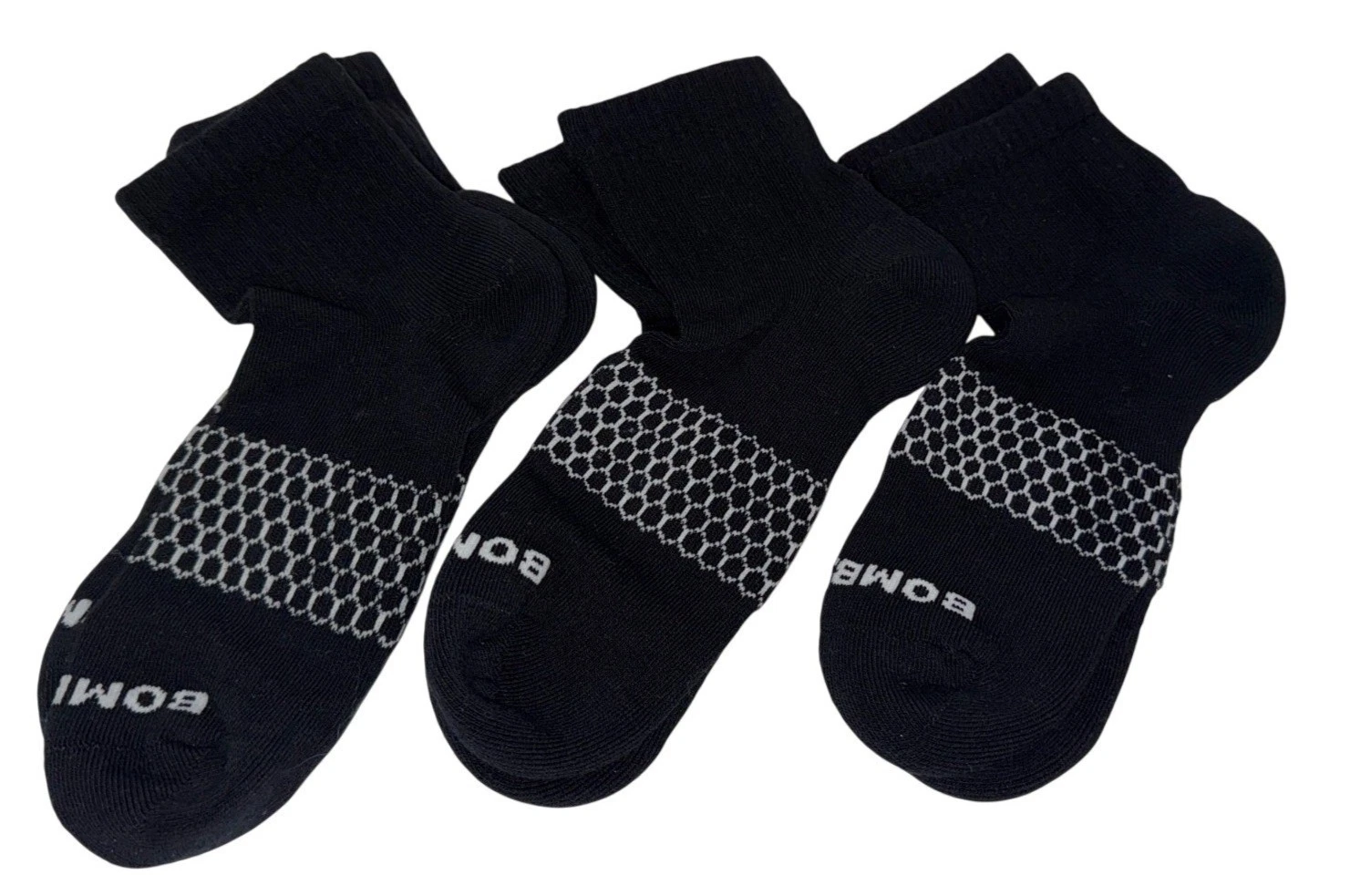 Bombas Honeycomb Arch Black Ankle Socks Large 3 Pair Cushioned NEW