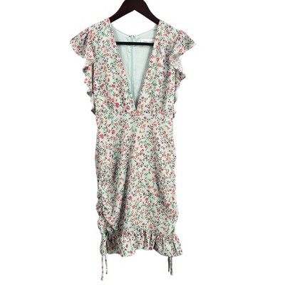 Lovers + Friends Mint Green Floral Ruffle Mini Dress Deep V Sleeveless XS