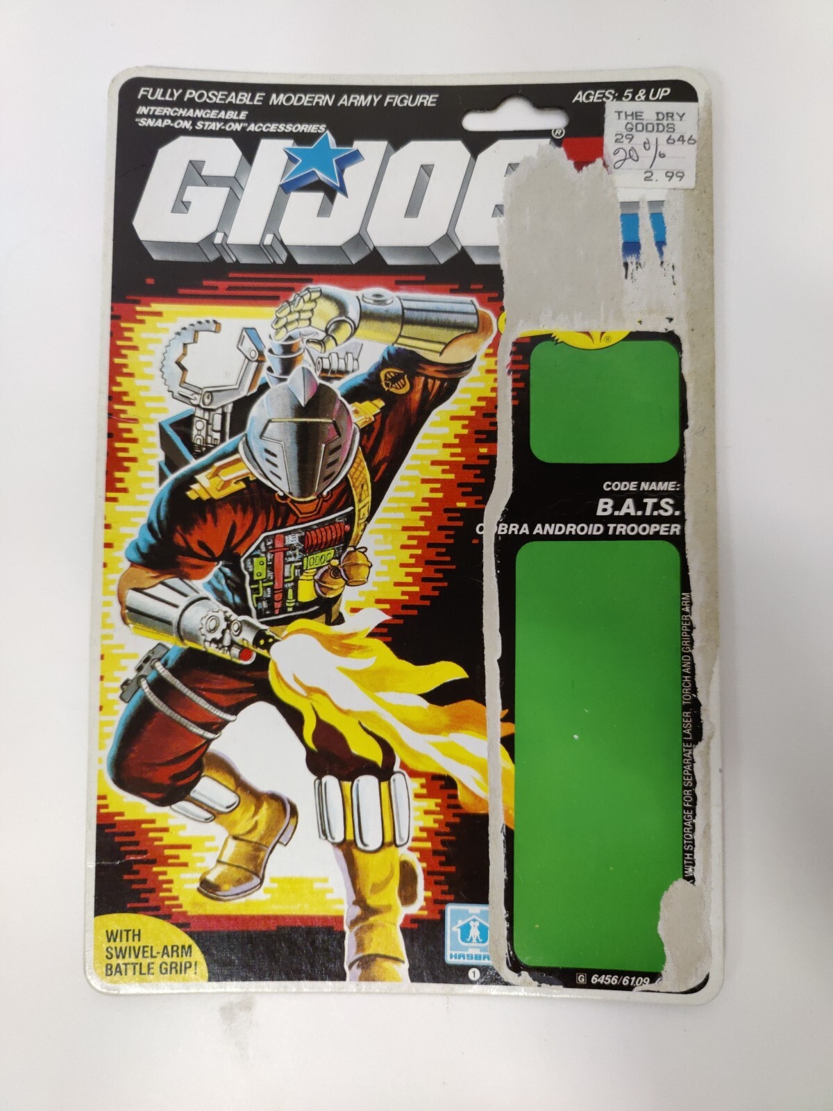 Vintage Hasbro GI Joe Full Card Back for 1986 Cobra BATS B.A.T.S. File Android 