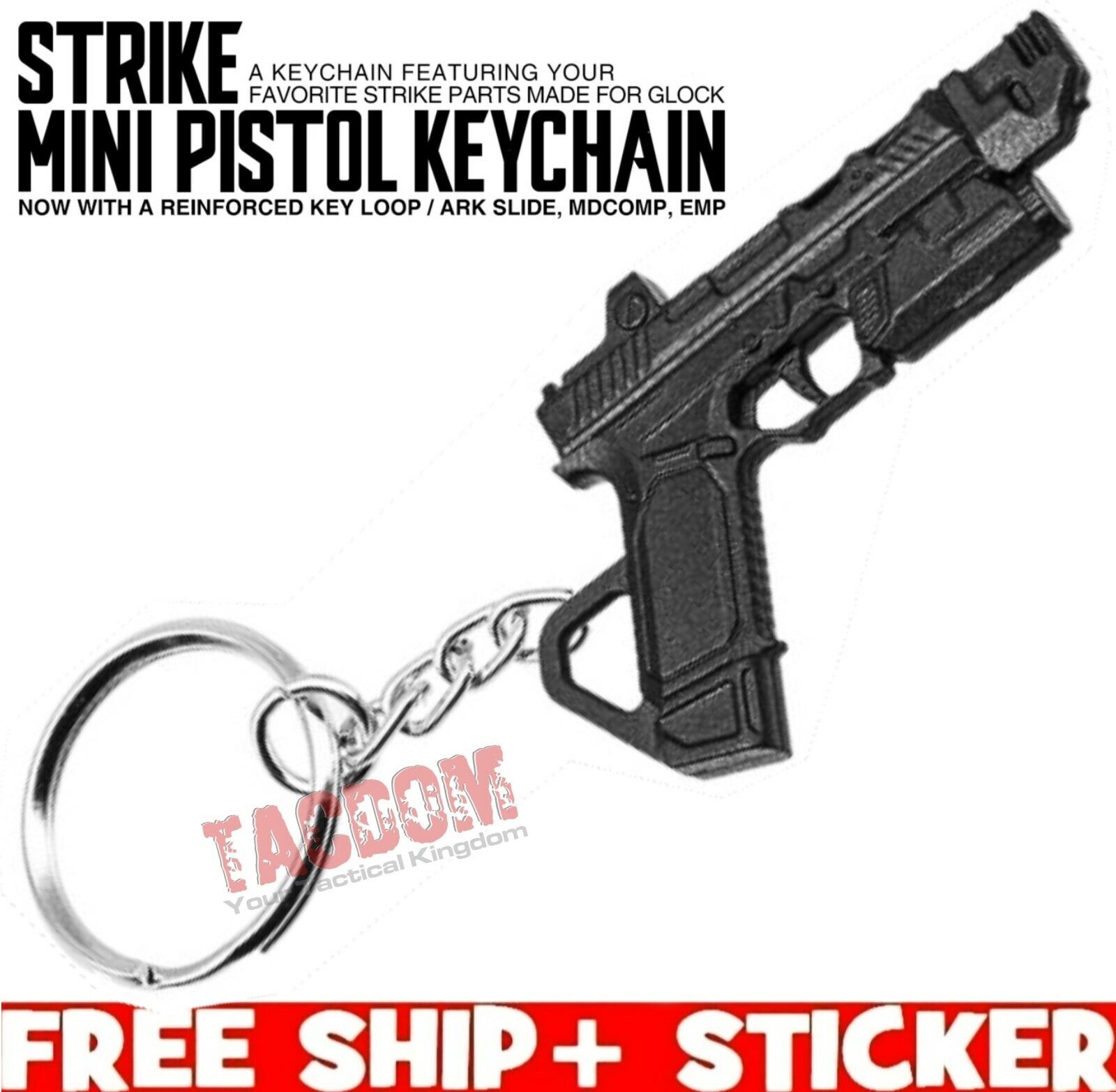 Strike Industrie Mini Pistol Keychain Black Plastic Glok S80 P80 SI Key Chain 