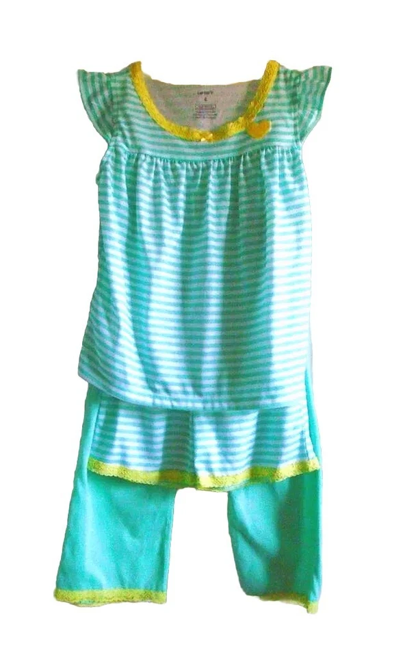 Size 4 NWT 3 piece By Carter's, Pajama Set, Top, Pants & Shorts Mint Green White - Image 3 of 4