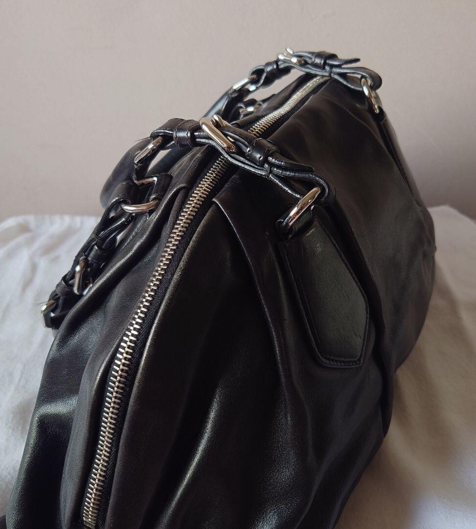 PRADA All Leather Shoulder Bag Metal Logo Nappa Black | eBay