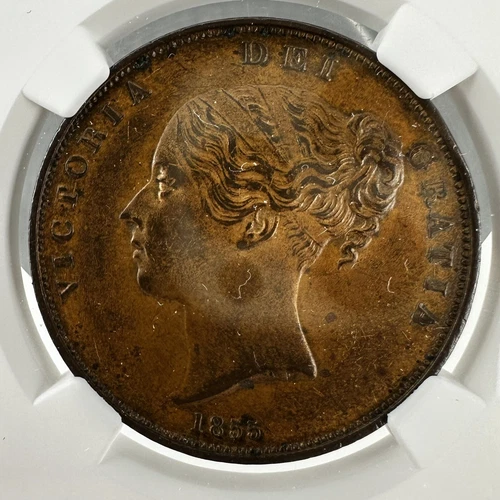 NGC Graded Great Britain 1855 Penny Plain Trident AU 58 BN