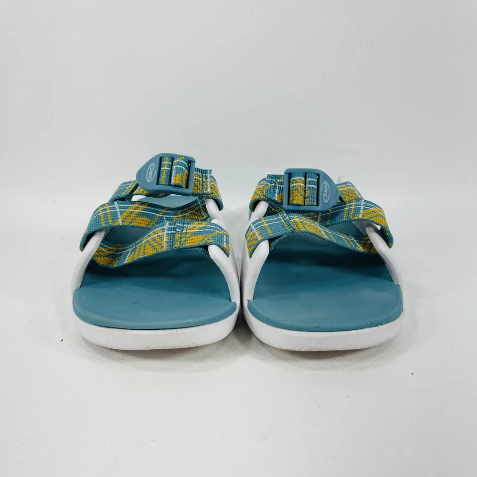 Sandalias Chaco Azul y Blanco a Cuadros Niños Jóvenes Slide Talla 4 Foto 2 de 4