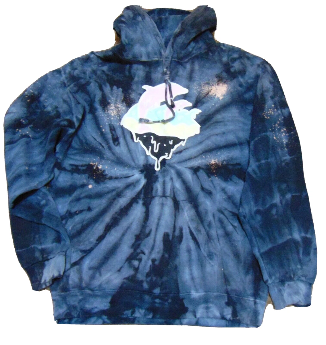 Boy Teen Pink Dolphin Hoodie Sweatshirt, Tie-dye Grey Size Small