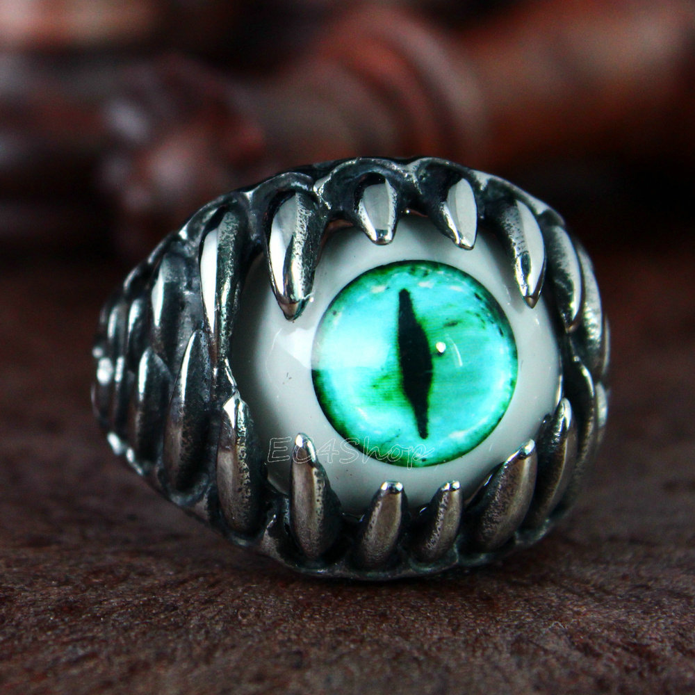 Retro Men's Turquoise Evil Eye Biker Ring Dragon Teeth Claw