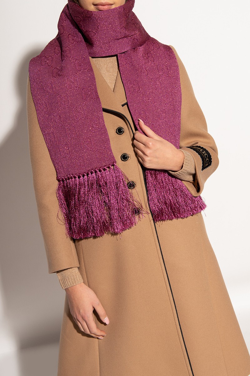 スカーフ GUCCI GG cashmere scarf with lurex effect Rosa $550 GG wool Lurex GG jacquard scarf in Fushia Pink 661489