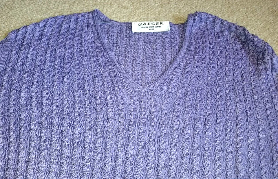 Suéter Mujer-JAEGER-INGLATERRA-Púrpura Cable-Tejido Algodón/Rayón Jersey ls-L Foto 2 de 4