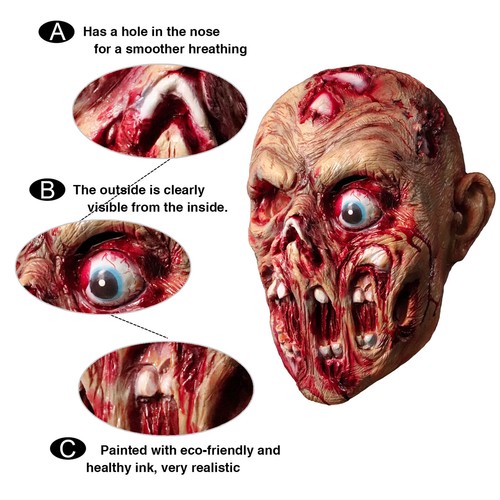 Horror Ghost Evil Latex Zombie Face Mask Mystery Devil Monster Halloween Costume - 第 2/4 張圖片