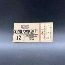 STYX CONCERT TICKET STUB, MAR 12 1978, GREENSBORO COLISEUM