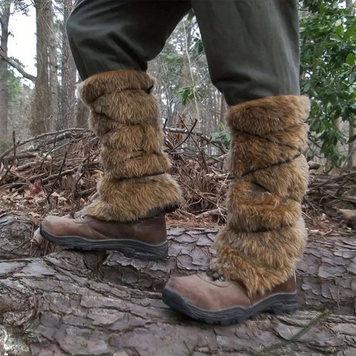 Viking Faux Fur Boot Covers With Ties Medieval Accessories Costume Viking Gear - Picture 3 of 4