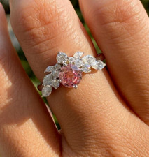 New Pink Round Cut Cubic Zirconia Solitaire 925 Sterling Silver Party Wear Ring