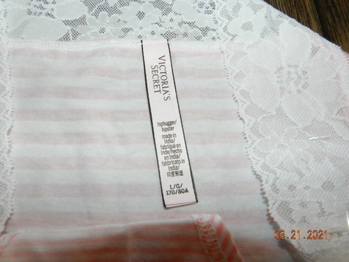 Victoria's Secret Hiphugger Hipster-Höschen Spitze L pink & weiß gestreift neu ohne Etikett - Bild 2 von 3