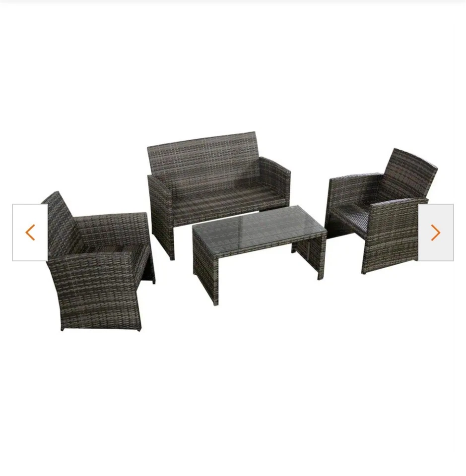 Juego de conversación de patio de mimbre de ratán gris mezclado de 4 piezas con cojines beige blanco  Foto 4 de 4