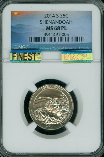 2014 S SHENANDOAH QUARTER NGC MS68 PL PQ MAC FINEST REGISTRY MAC SPOTLESS   *
