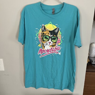 Next Level Meowlibu Kitty Cat T-shirt Large Teal Shirt Graphic Malibu 21x30 Cute