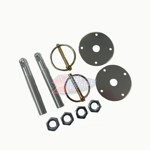 Kit universal de pasador de capó plateado de aluminio estilo abatible con almohadillas Chevy Ford JDM