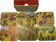 vintage painting drinks mats 6 horse riding at the races Victorian coaster house