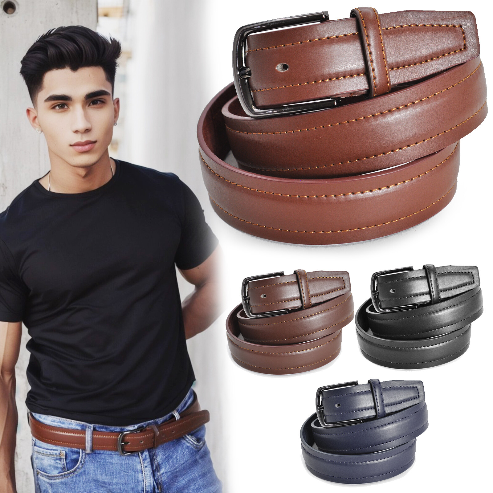 Cinturón Hombre 4cm Cuero Casual Clásica Acortado Forrada de Piel Auténtica