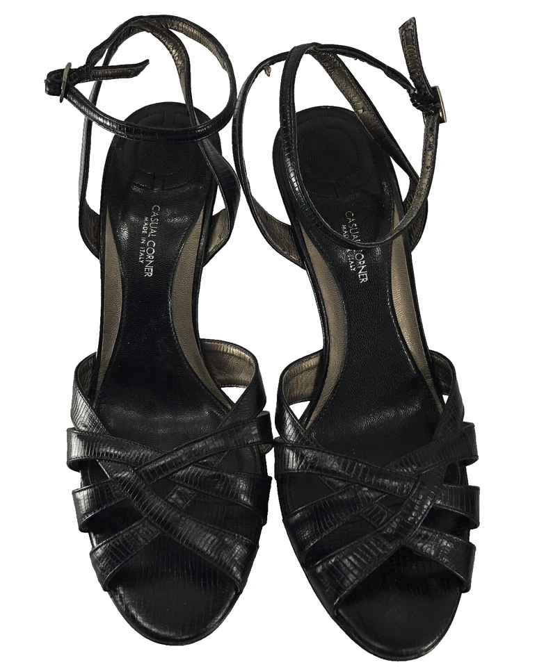 2 Pair Shoes Casuel Corner Womens Sz 7.5/8 Silver Black Heels Dressy Strappy - Image 3 of 4