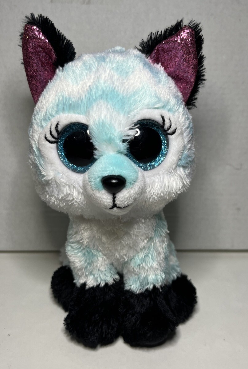 TY Beanie Boos ATLAS Fox Aqua White Plush TySilk Small 6