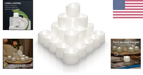 24Pcs Tea Lights - 6 Hours Timer - Battery Operated - Long-Lasting - White - Picture 2 of 10